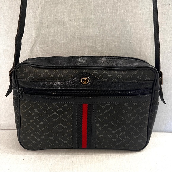 Gucci Handbags - GUCCI 70's Vintage Coated Canvas Navy Crossbody Shoulder Bag, Adjustable Strap
